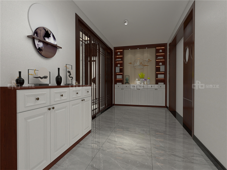 寧靜致遠(yuǎn)的新中式整木定制案例效果圖(圖1) 整木定制新中式效果圖