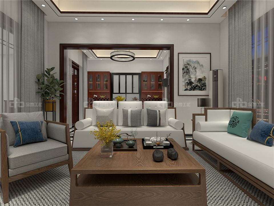 寧靜致遠(yuǎn)的新中式整木定制案例效果圖(圖2) 整木定制新中式效果圖
