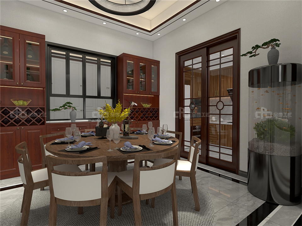 寧靜致遠(yuǎn)的新中式整木定制案例效果圖(圖4) 整木定制新中式效果圖