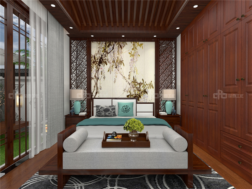 寧靜致遠(yuǎn)的新中式整木定制案例效果圖(圖6) 整木定制新中式效果圖
