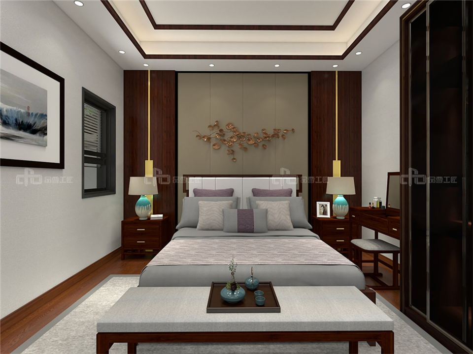 寧靜致遠(yuǎn)的新中式整木定制案例效果圖(圖10) 整木定制新中式效果圖