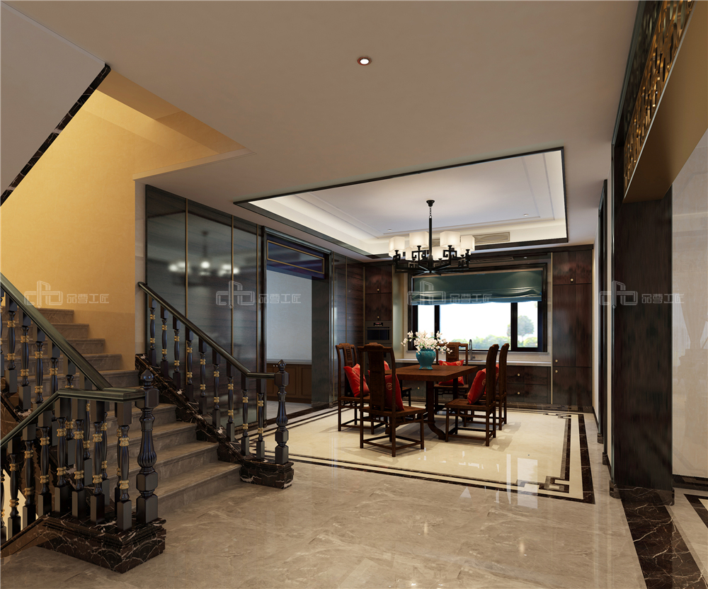 整木定制新中式裝修風格 別墅高清效果圖(圖7) 整木定制茶室