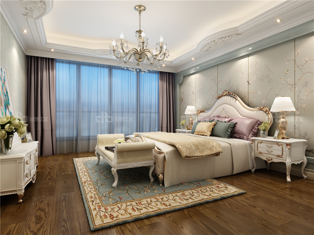 整木定制新中式裝修風格 別墅高清效果圖(圖10) 整木定制臥室