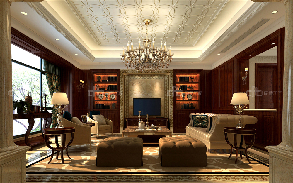 整木定制美式風格 復式住宅裝修案例效果圖(圖2) 整木定制客廳