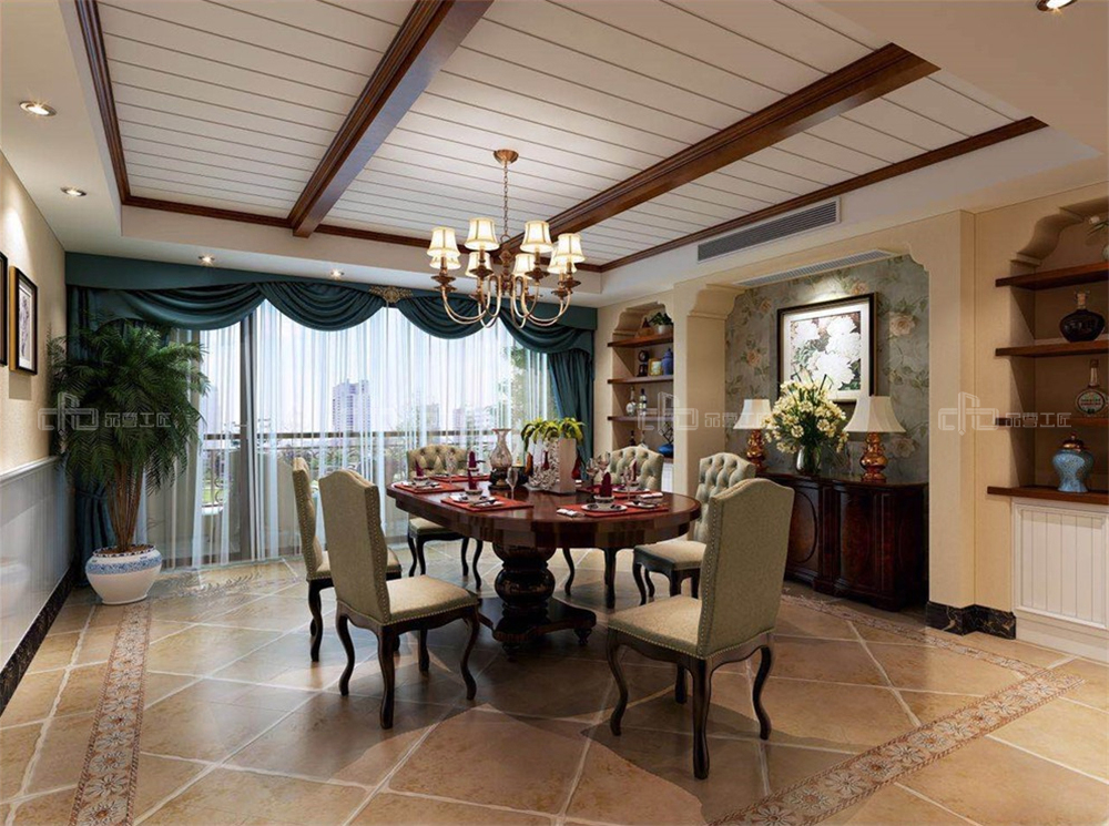 整木定制美式風格 復式住宅裝修案例效果圖(圖4) 整木定制餐廳